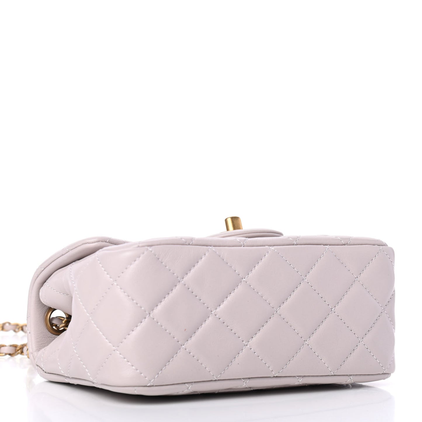 Lambskin Quilted Mini Pearl Crush Flap Light Purple