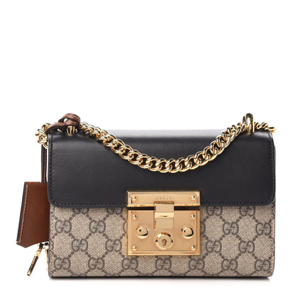 Gucci GG Supreme Monogram Calfskin Small Padlock Shoulder Bag Beige Black Cuir 1 of 10