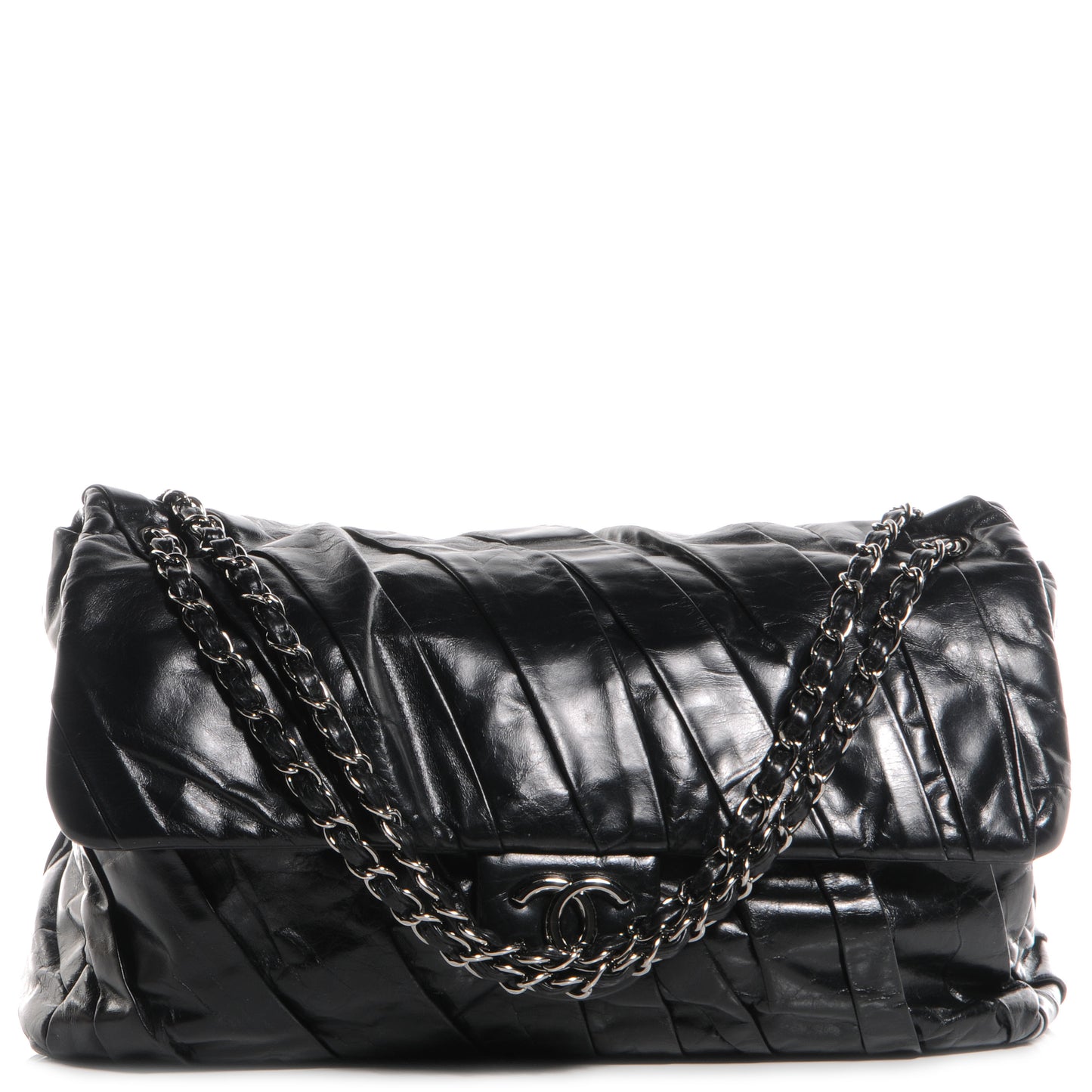 Glazed Calfskin Twisted Maxi Flap Black