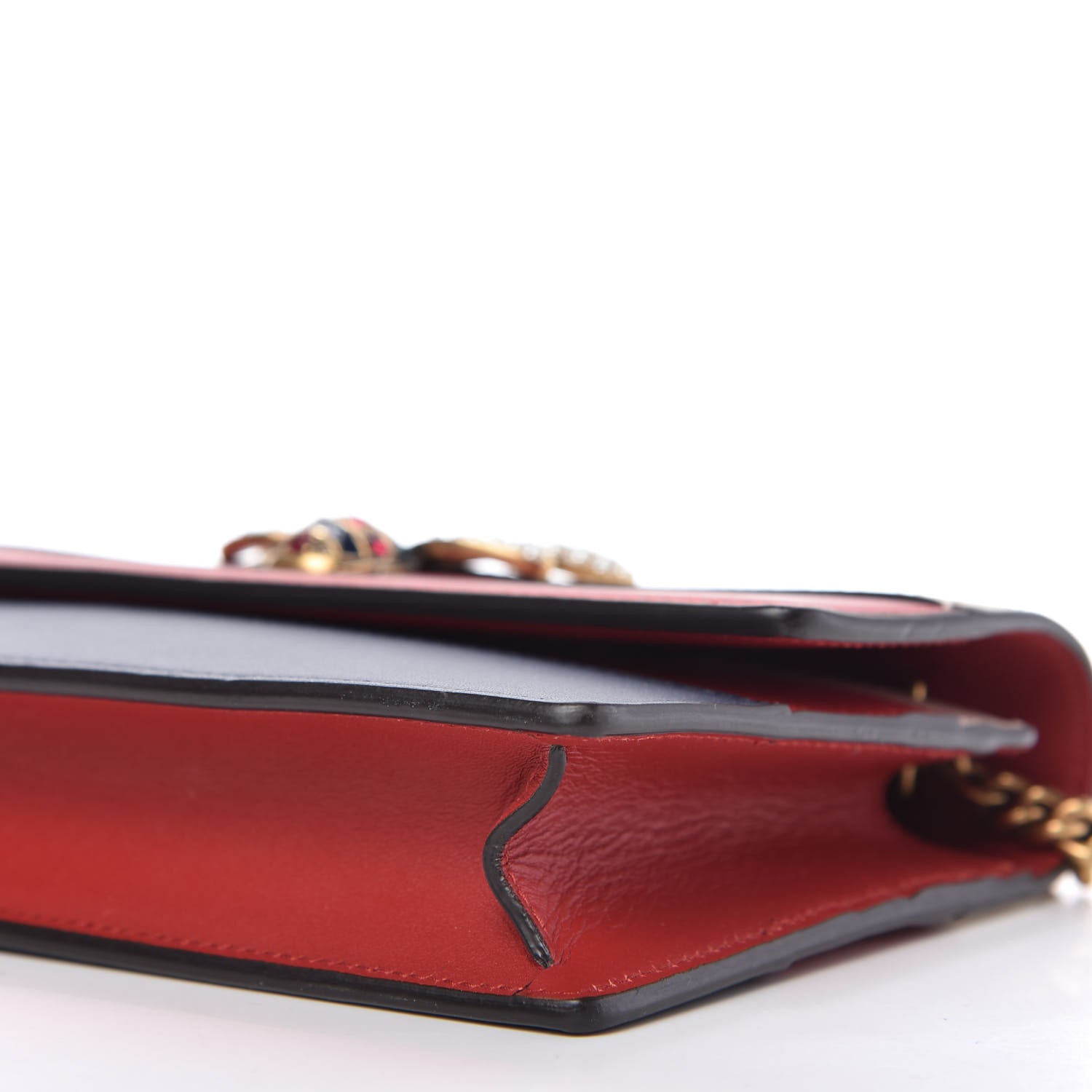 Gucci Calfskin Queen Margaret Chain Wallet Blue Agata Hibiscus Red Mystic White 7 of 9