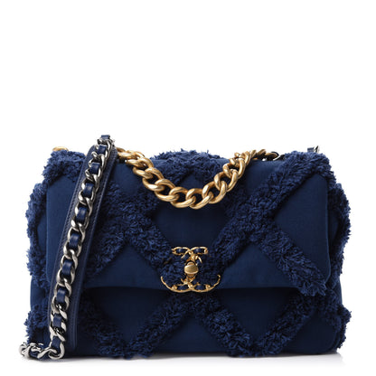 Chanel Cotton Canvas Quilted Medium Chanel 19 Flap Navy Blue 1 of 10