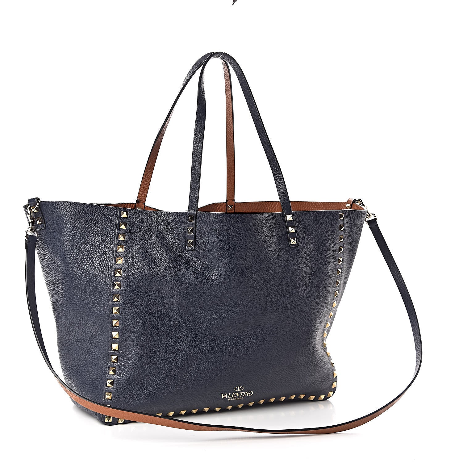 Valentino Garavani Pebbled Calfskin Medium Rockstud Reversible Tote Light Cuir Marine 5 of 15
