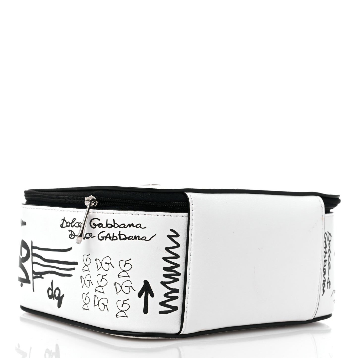 DOLCE & GABBANA Calfskin DG Graffiti Print Top Handle Bag White Black