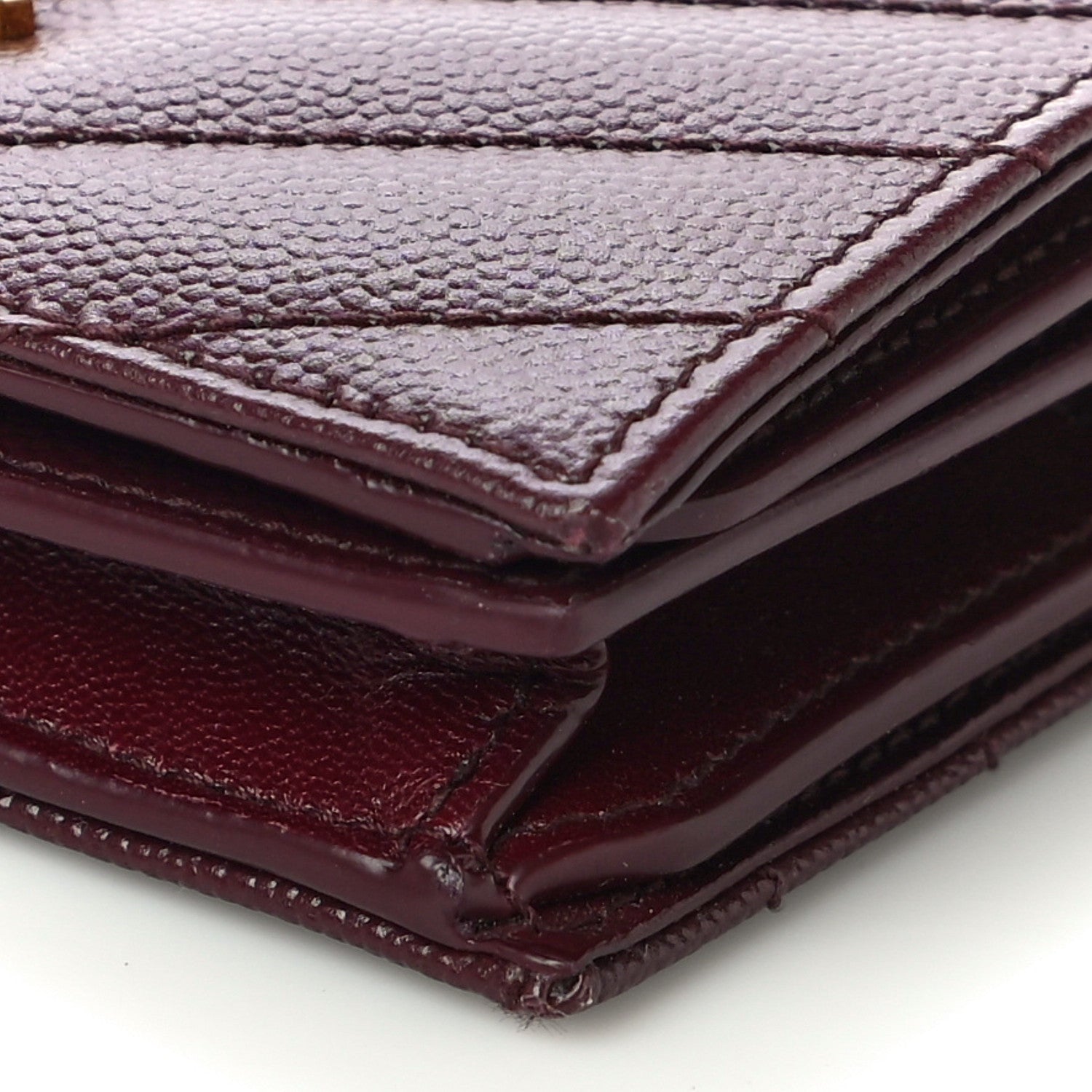 Saint Laurent Grain De Poudre Matelasse Chevron Cassandre Card Case Bordeaux 10 of 10
