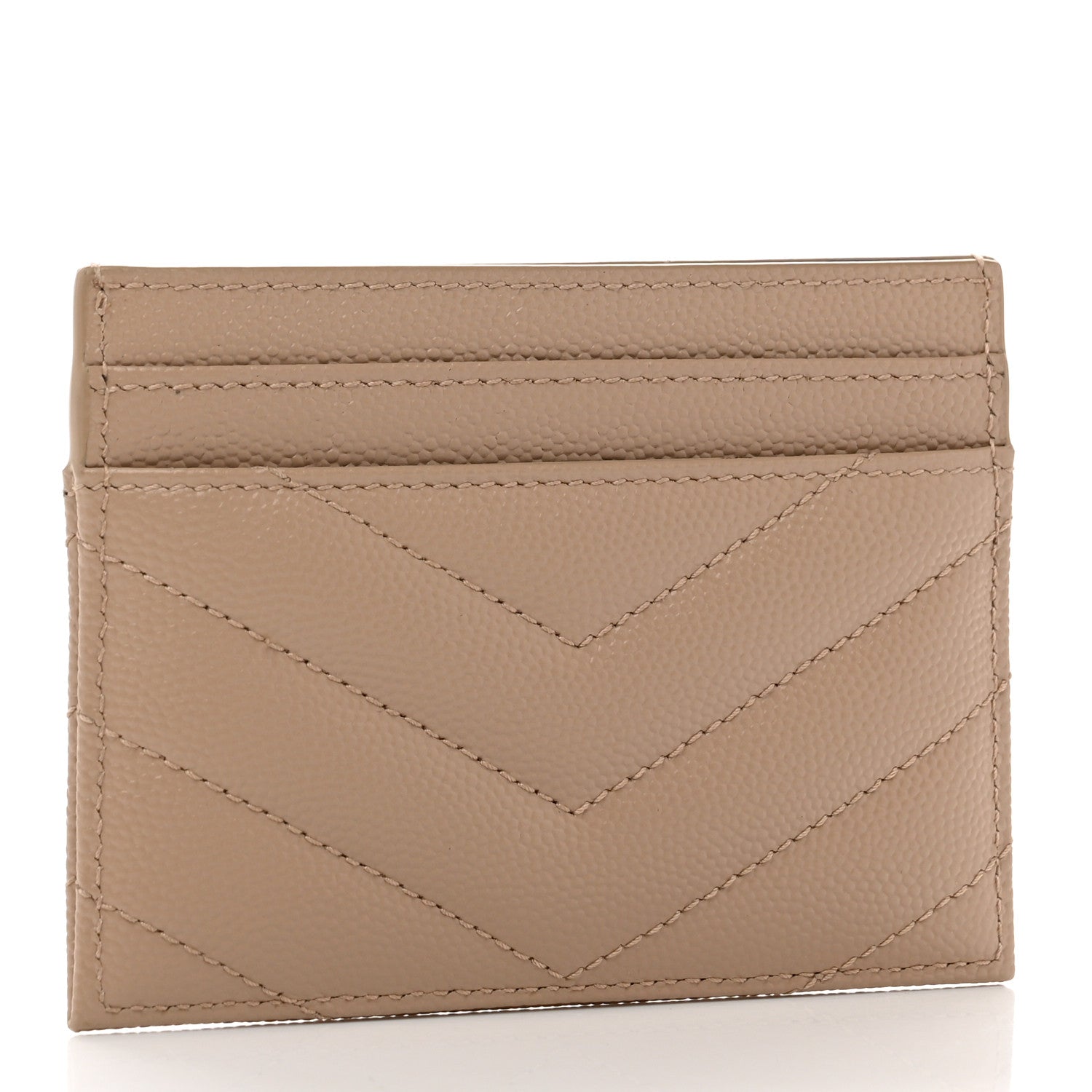 Saint Laurent Grain De Poudre Matelasse Chevron Monogram Credit Card Case Dark Beige 3 of 7