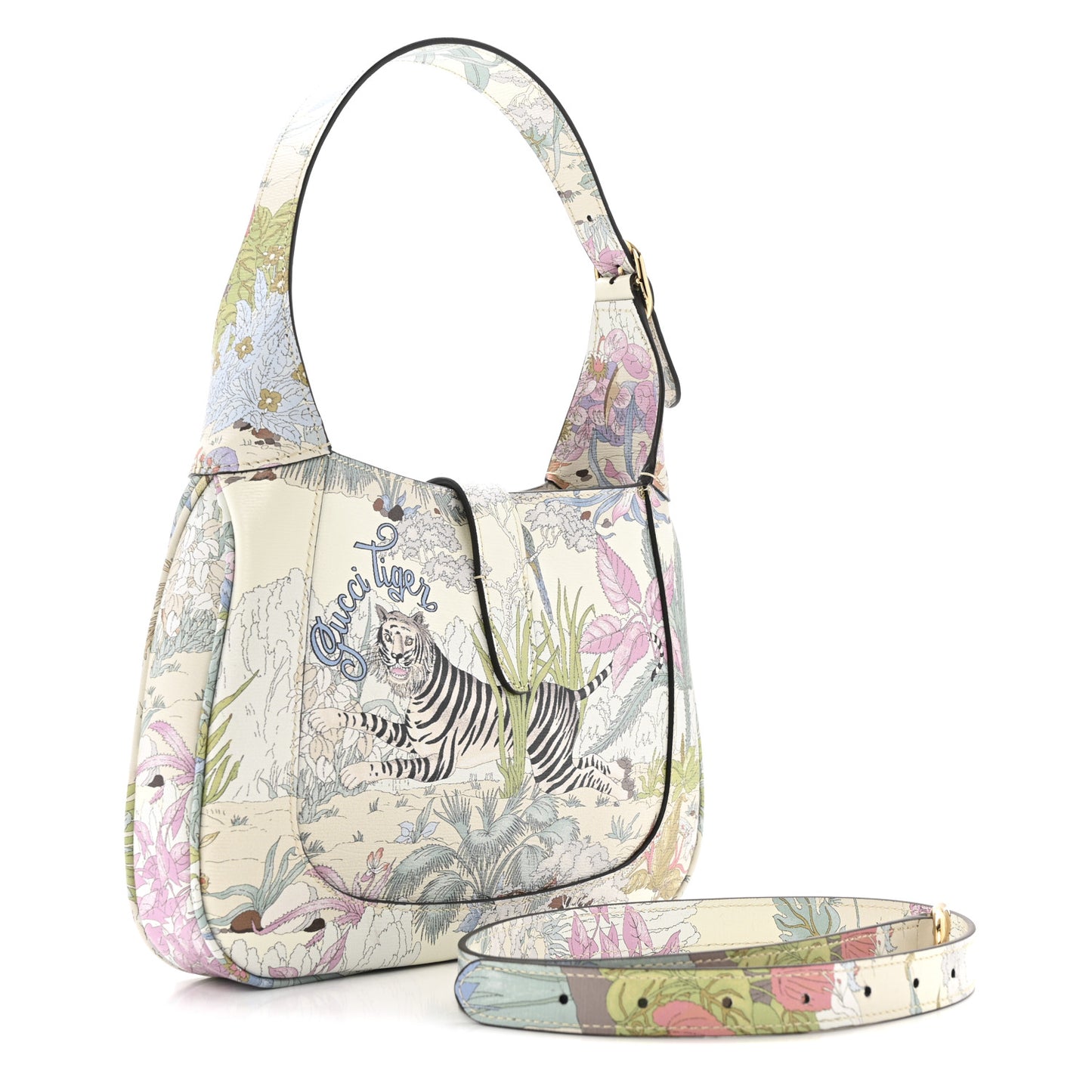 New Shangai Calfskin Tiger Savanah Small Jackie 1961 Hobo Chalky White Multicolor