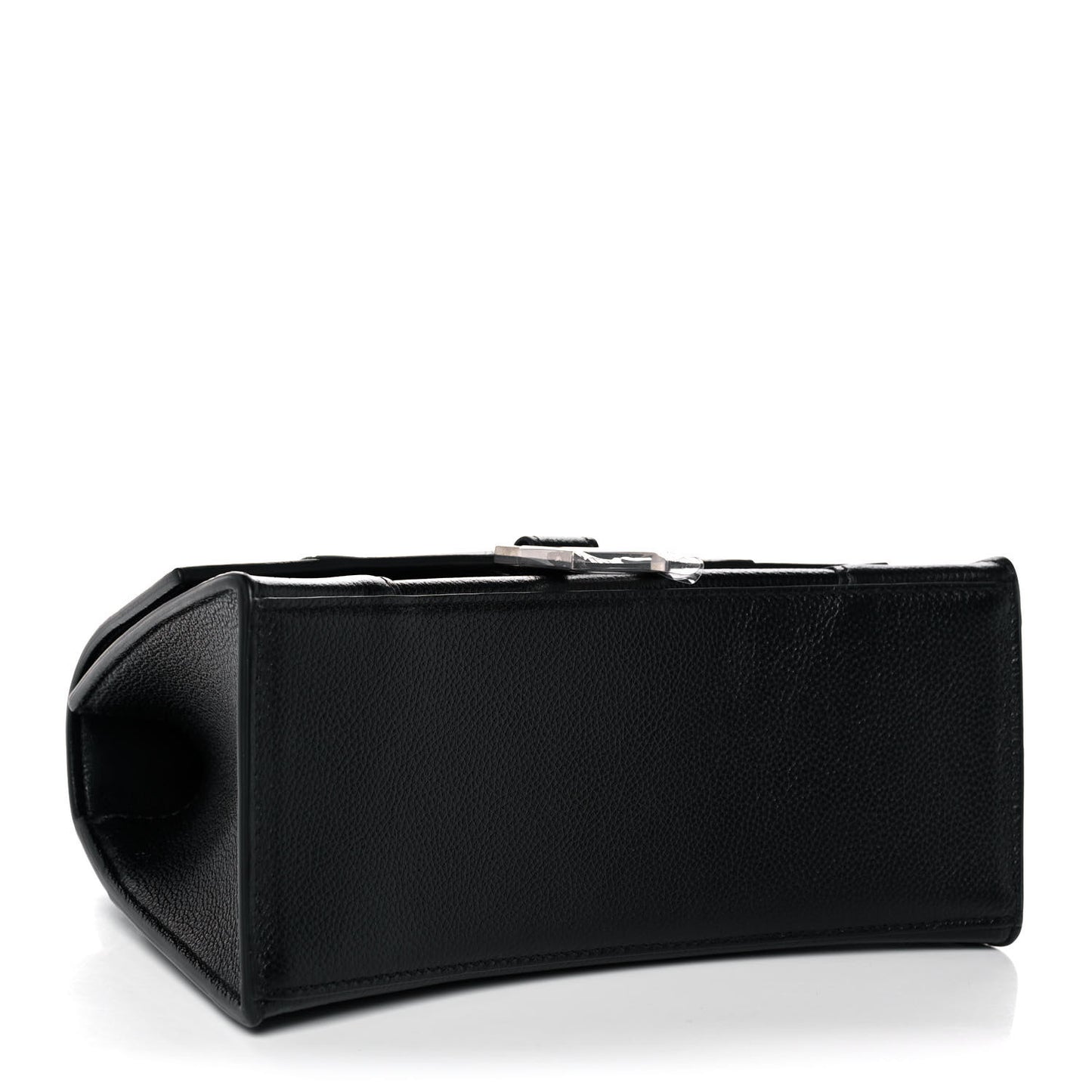 Grained Calfskin Small Hourglass Top Handle Bag Black