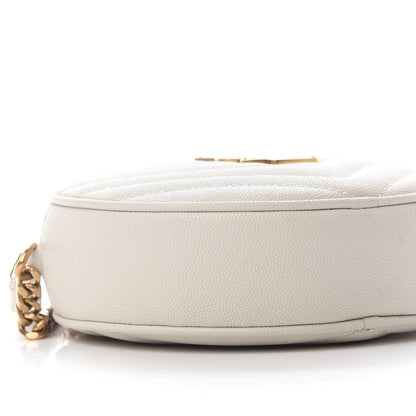 Saint Laurent Grain De Poudre Matelasse Chevron Quilted Round Vinyle Camera Bag Crema Soft 7 of 9