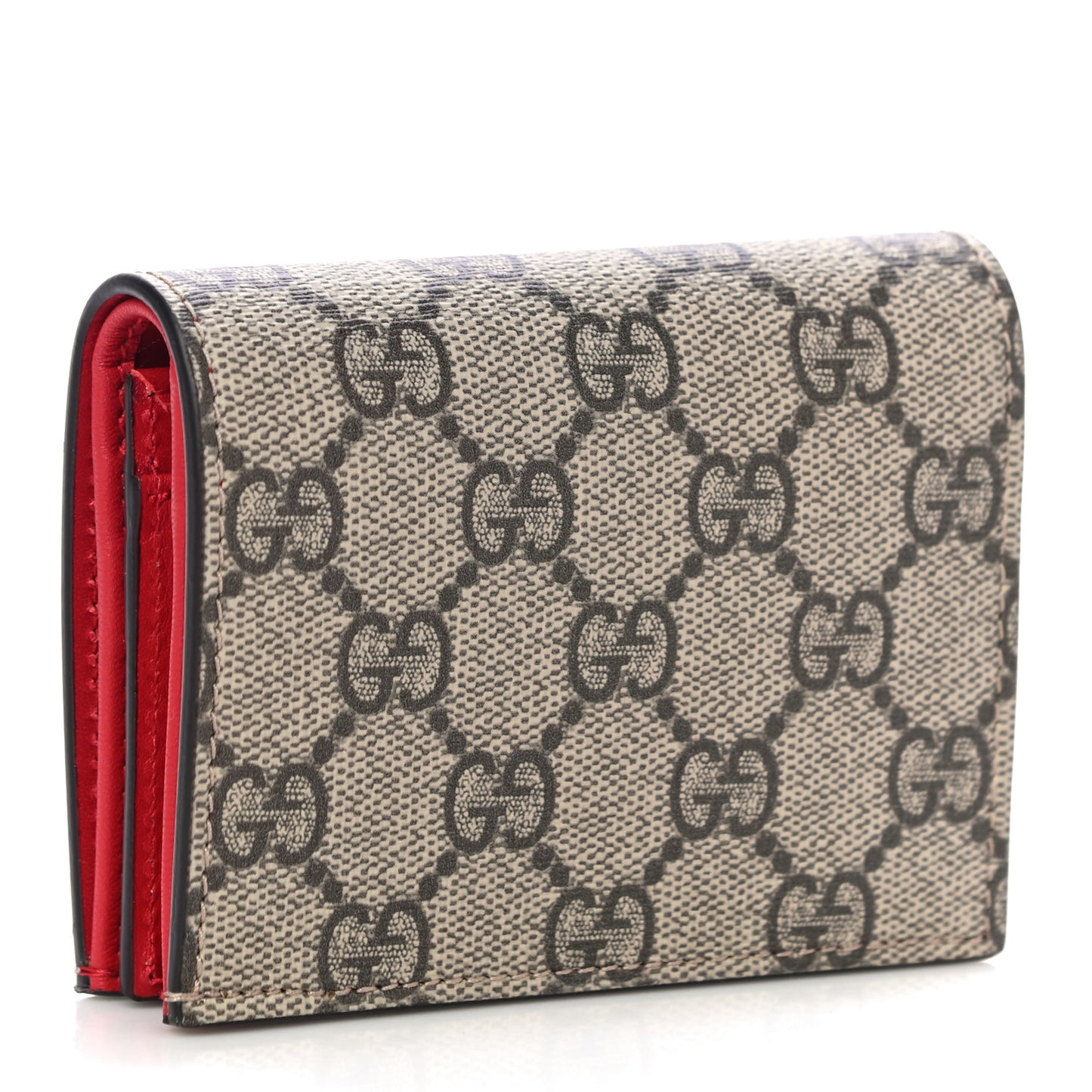 GG Supreme Monogram Cherry Embellished Card Case Wallet Hibiscus Red