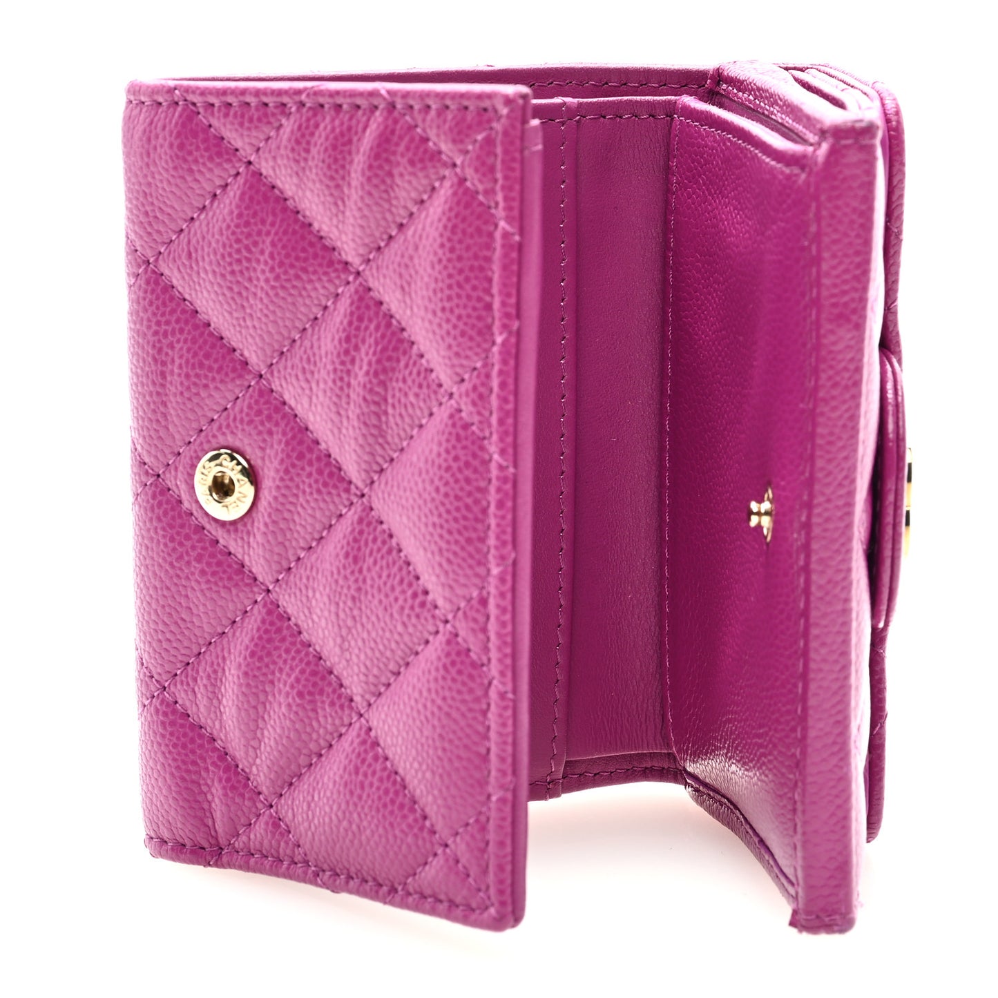 Caviar Quilted Double Flap Wallet Purple