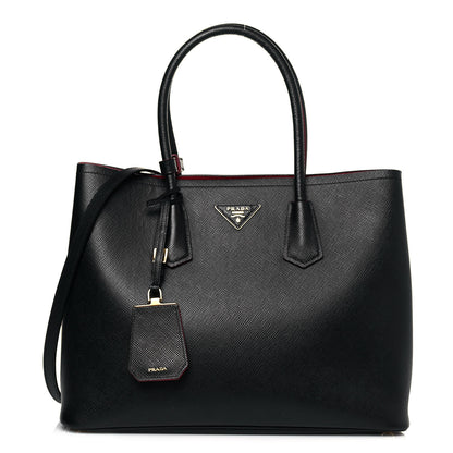 Prada Saffiano Cuir Large Double Bag Black Fuoco 1 of 15