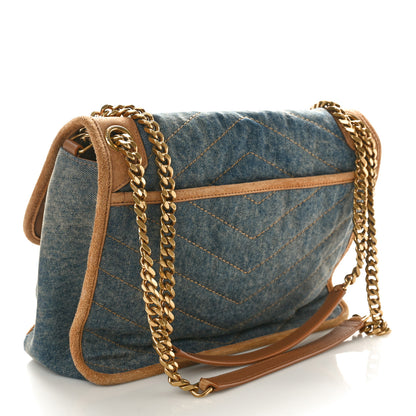 Saint Laurent Denim Suede Monogram Medium Niki Chain Satchel Blue Cinnamon 3 of 11
