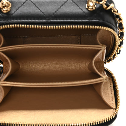 Chanel Lambskin Metal Quilted Extra Mini Vanity Case With Chain Black Gold 5 of 11