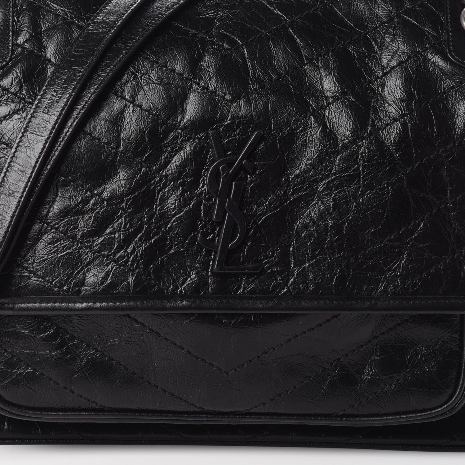 Saint Laurent Crinkled Calfskin Matelasse Monogram Large Niki Chain Satchel Black 7 of 9