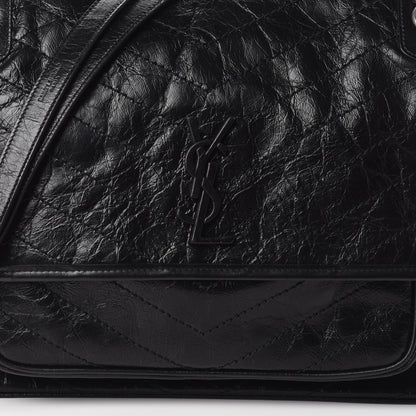 Saint Laurent Crinkled Calfskin Matelasse Monogram Large Niki Chain Satchel Black 7 of 9
