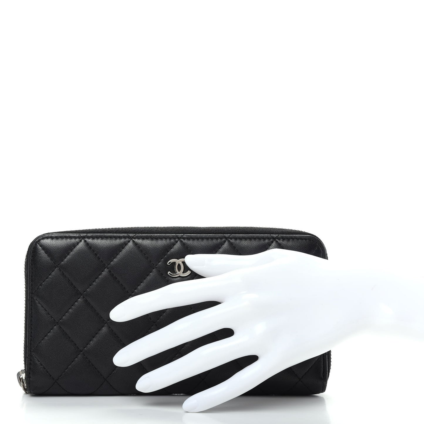 Lambskin Quilted Large Gusset Zip Around Wallet Black