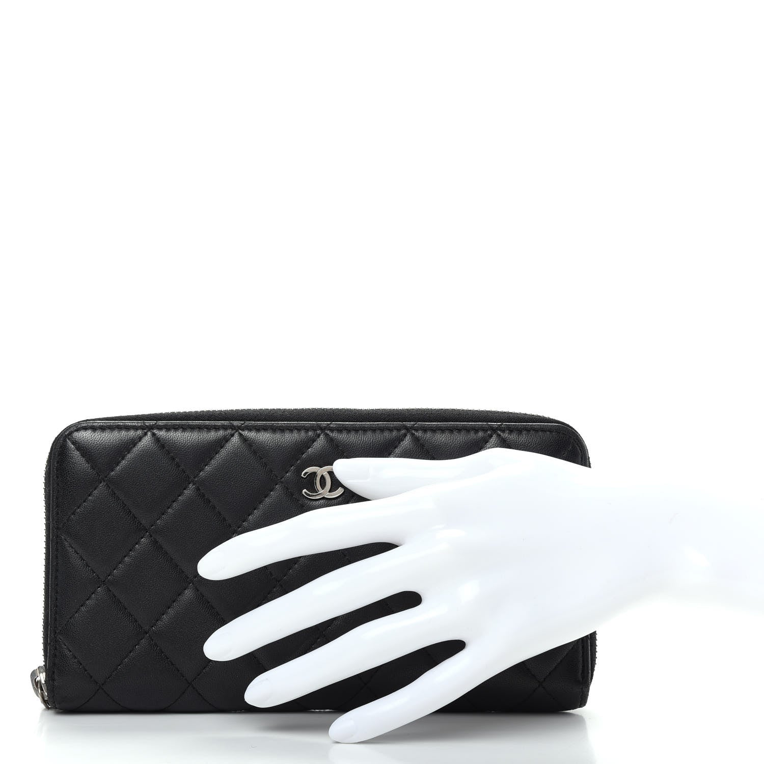 Chanel Lambskin Quilted Large Gusset Zip Around Wallet Black 2 of 8