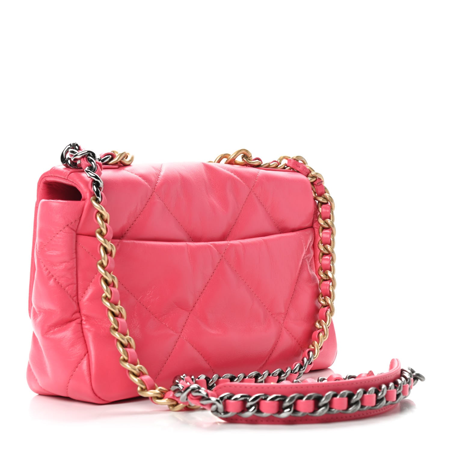 Chanel Shiny Lambskin Quilted Medium Chanel 19 Flap Neon Pink 2 of 9