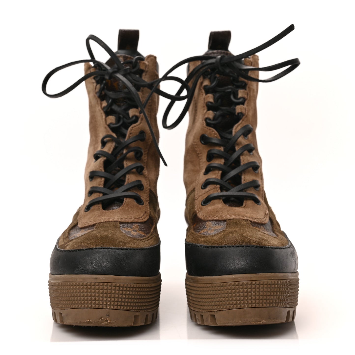 Suede Calfskin Monogram Laureate Platform Desert Boots 36 Taupe
