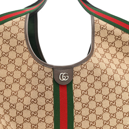 Gucci GG Monogram Web Large Giglio Tote Beige Brown 7 of 9