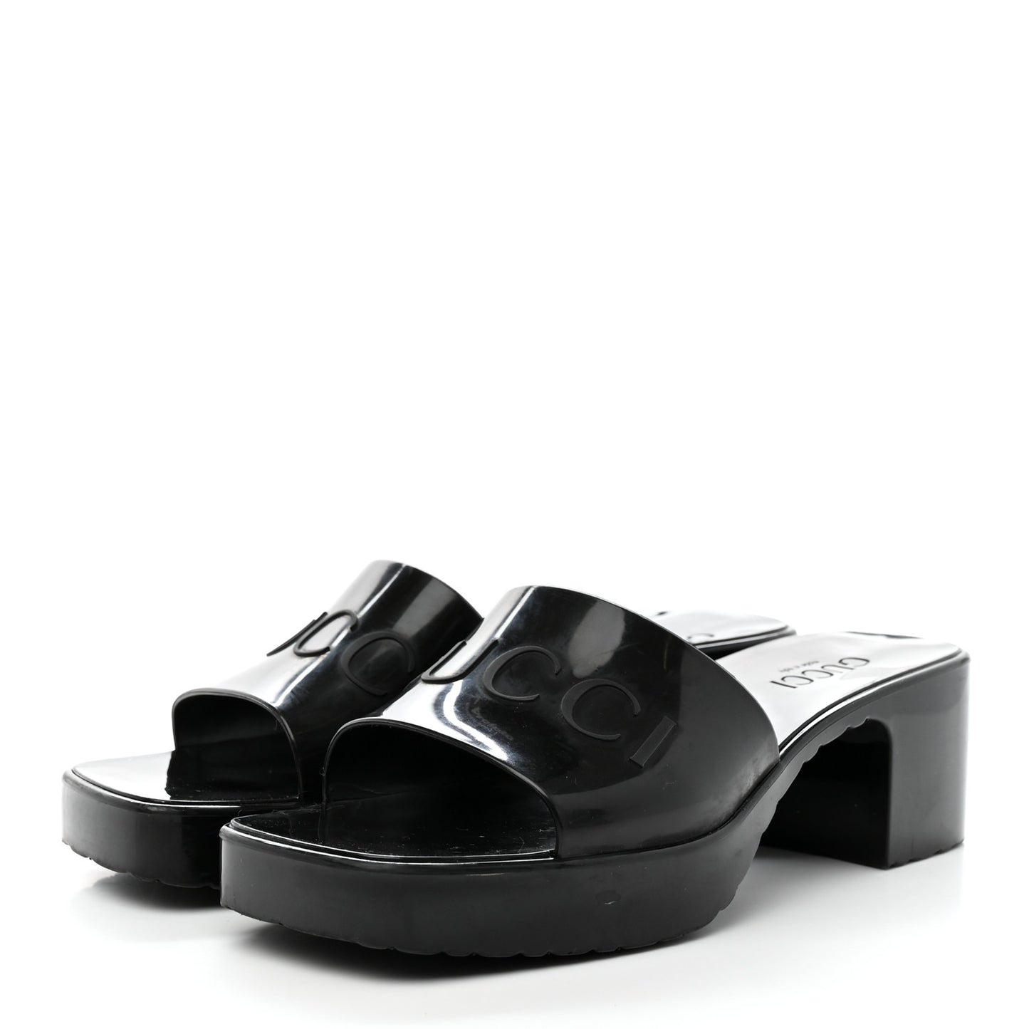 Rubber Gucci Logo Womens Platform 20/60mm Slide Sandals Black