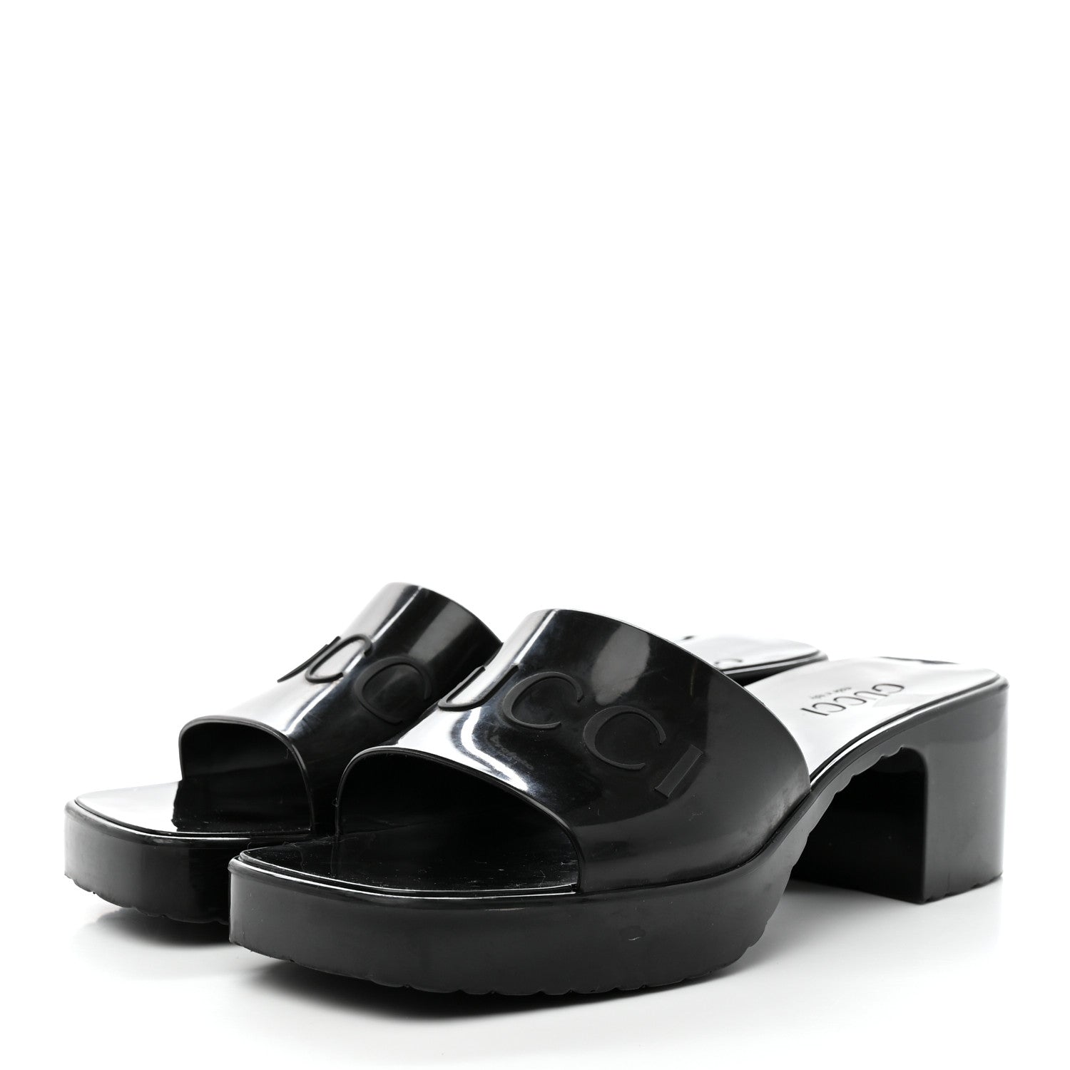 Gucci Rubber Gucci Logo Womens Platform 20/60mm Slide Sandals Black 3 of 15