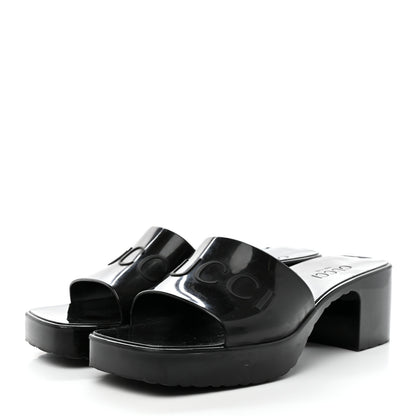 Gucci Rubber Gucci Logo Womens Platform 20/60mm Slide Sandals Black 3 of 15