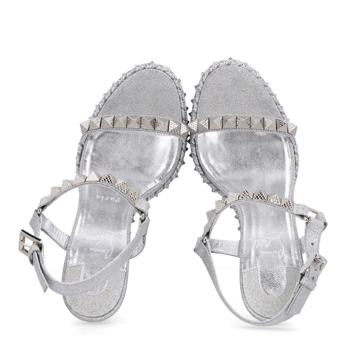 Glitter Nappa Mica Pyraclou 110 Wedge Sandals 38 Silver