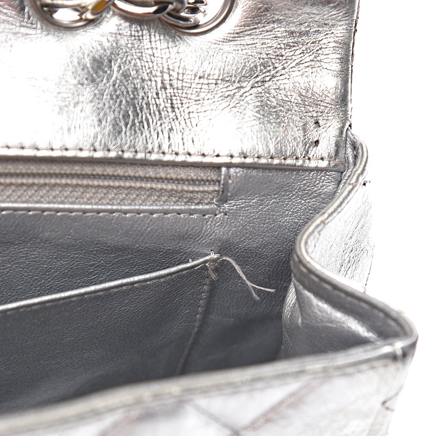 Metallic Aged Calfskin Quilted Jumbo Single Flap Silver