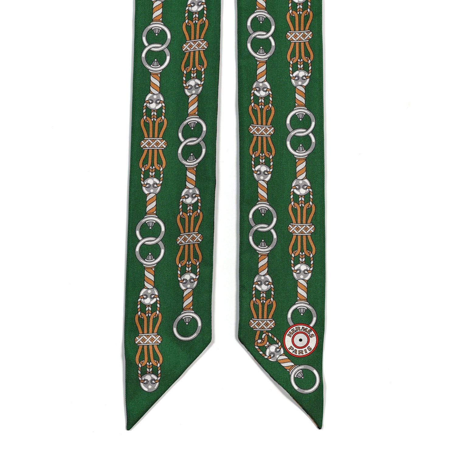 Hermes Silk Harnais En Rosace Twilly Vert Beige Vermillion 3 of 4