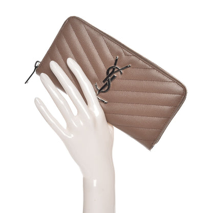 Saint Laurent Grain De Poudre Matelasse Chevron Monogram Zip Around Wallet Pale Blush 2 of 6