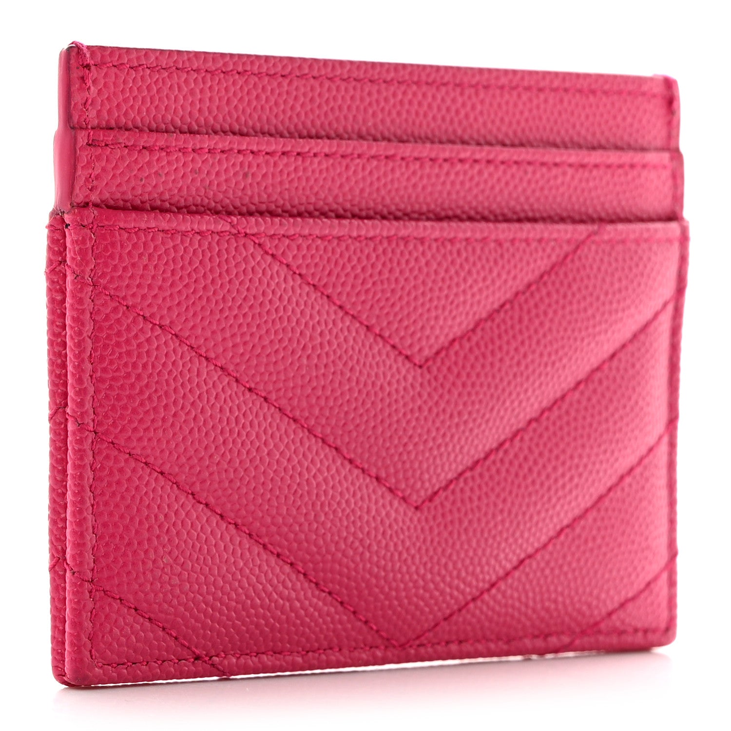 Saint Laurent Grain De Poudre Matelasse Chevron Monogram Credit Card Case Fresh Fuxia 3 of 10