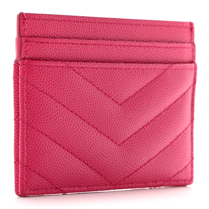 Saint Laurent Grain De Poudre Matelasse Chevron Monogram Credit Card Case Fresh Fuxia 3 of 10