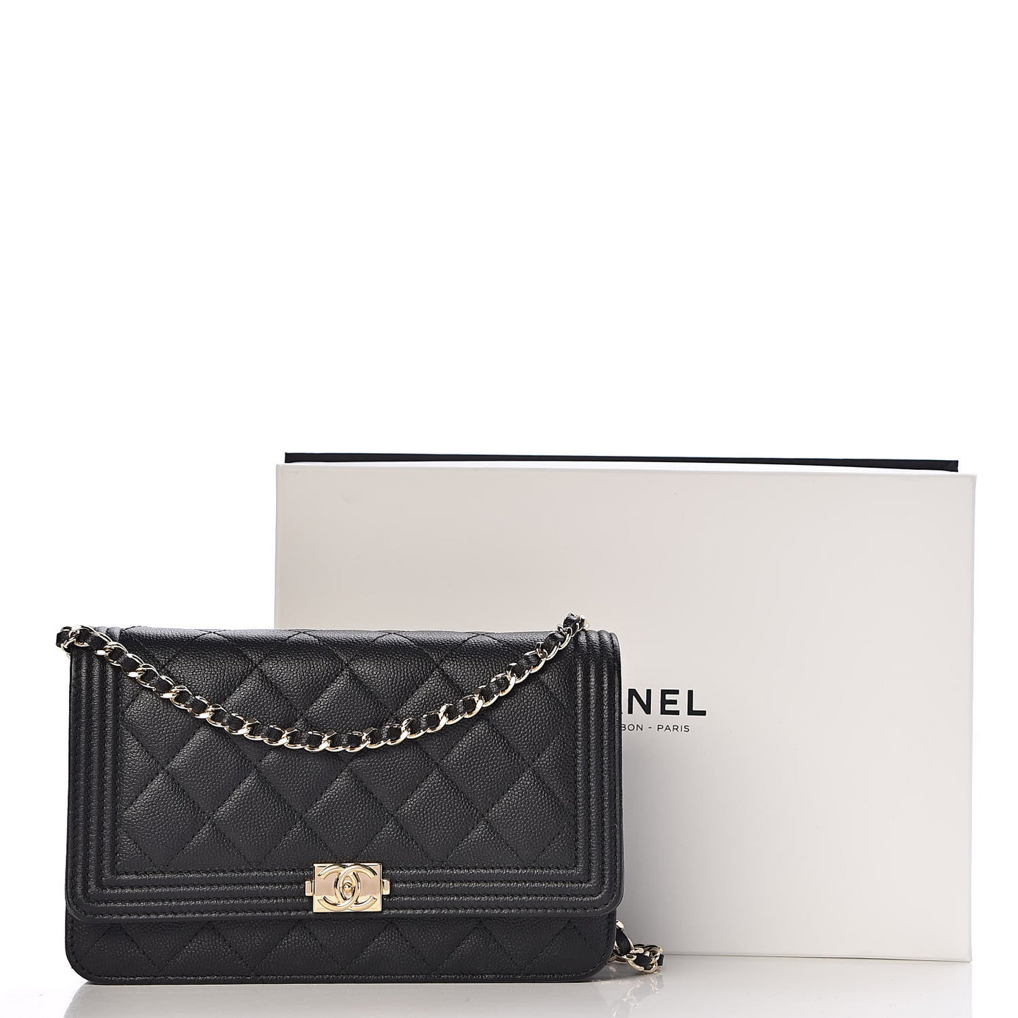 Caviar Quilted Boy Wallet On Chain WOC Black
