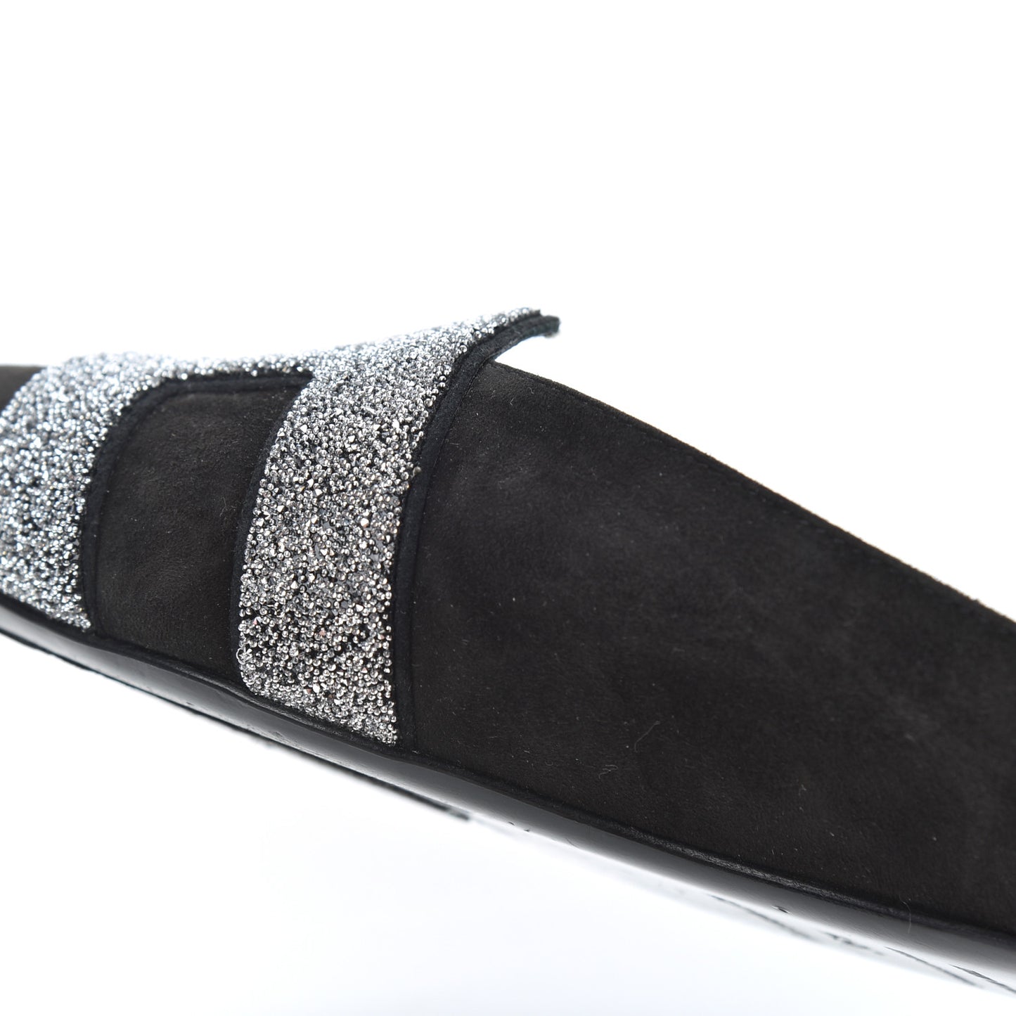 Suede Goatskin Crystal Roxane Mules 36.5 Gris Argente Black
