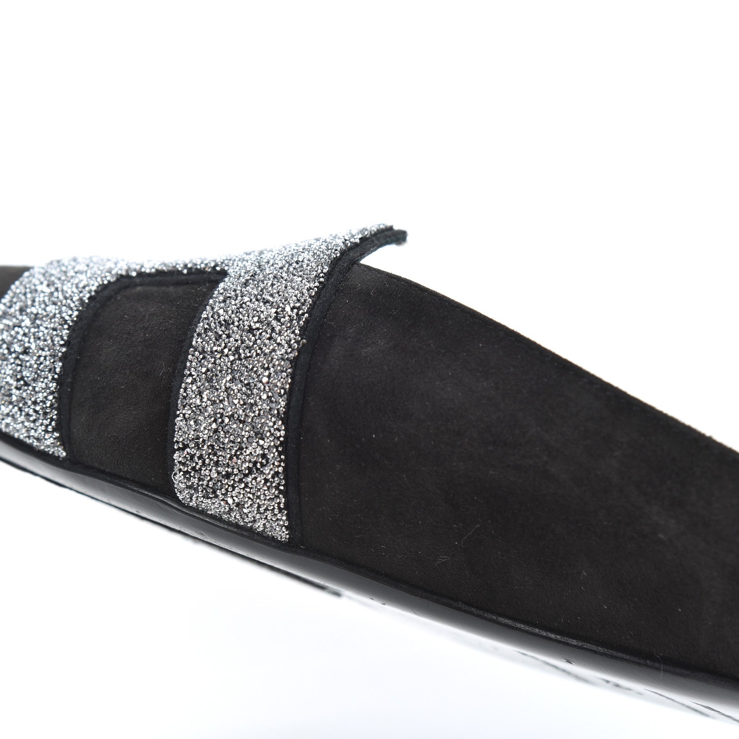 Hermes Suede Goatskin Crystal Roxane Mules 36.5 Gris Argente Black 8 of 15