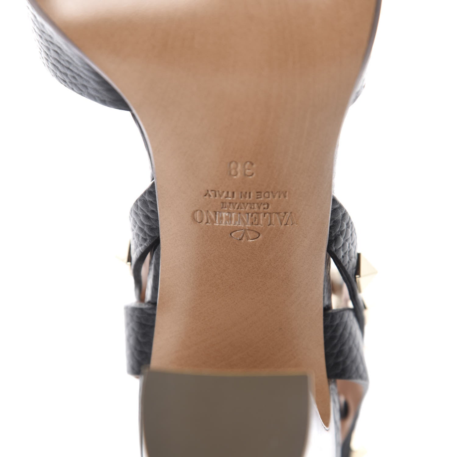 Valentino Garavani Pebbled Calfskin Rockstud Ankle Strap Sandals 38 Black 7 of 9