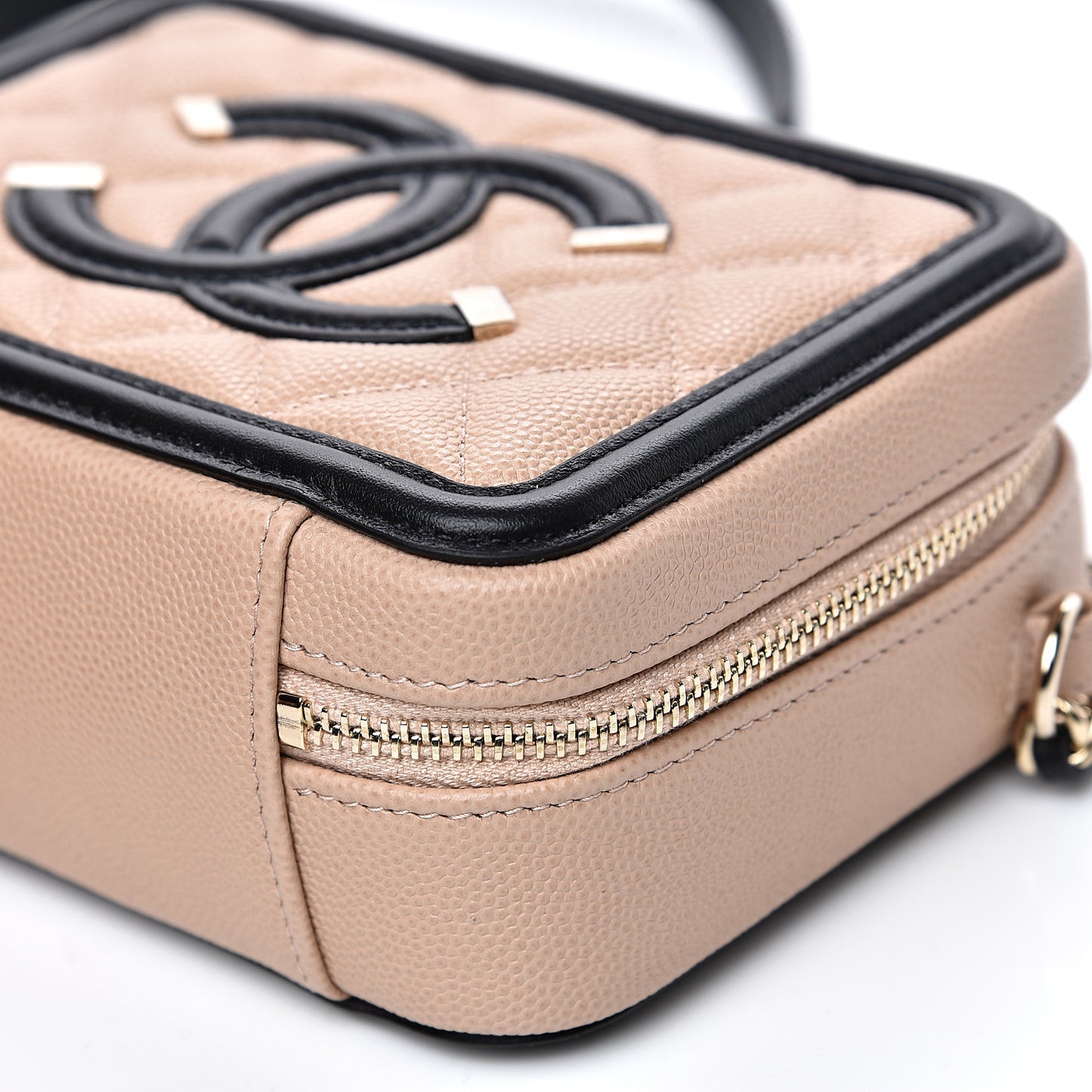 Caviar Quilted CC Filigree Vanity Clutch With Chain Beige Black
