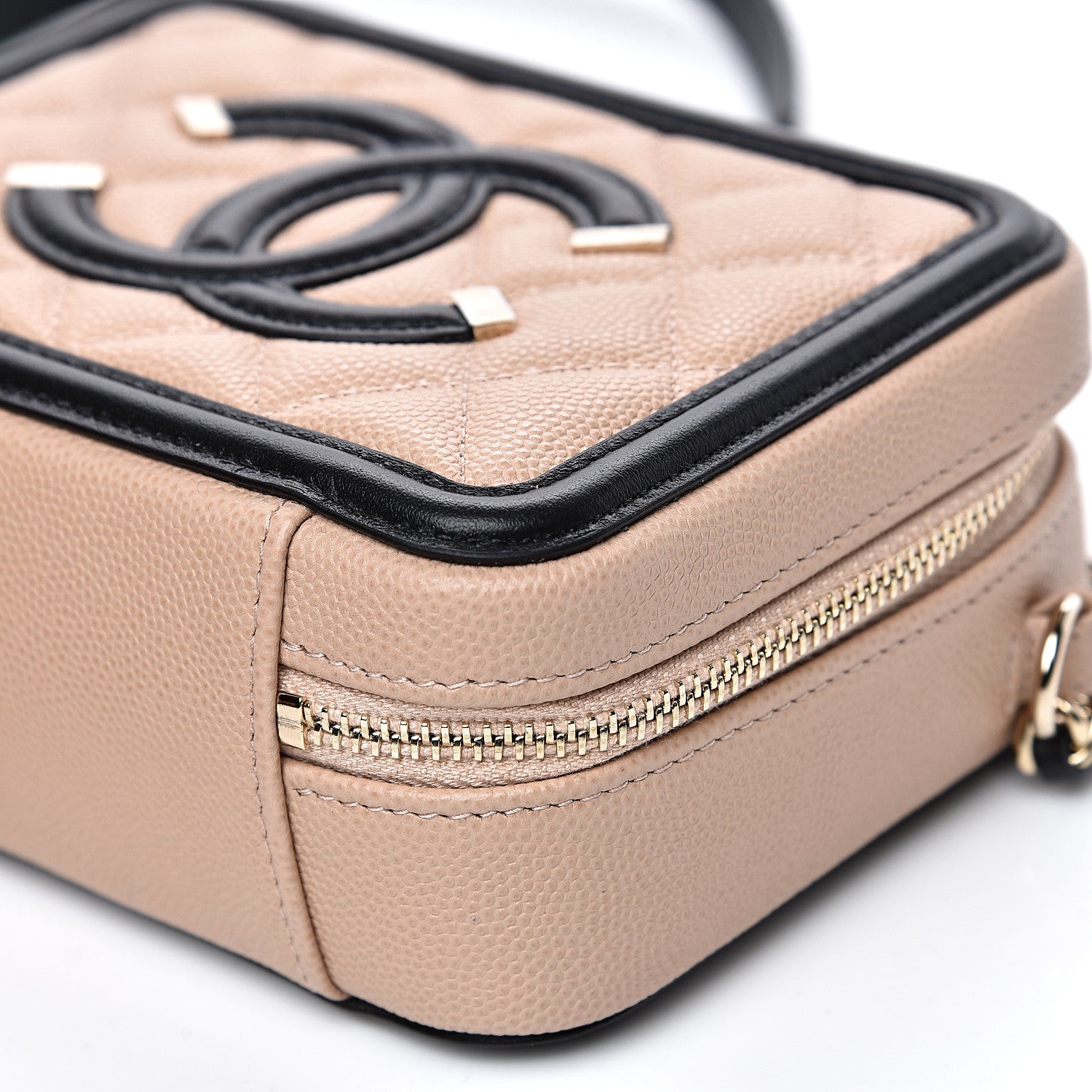 Chanel Caviar Quilted CC Filigree Vanity Clutch With Chain Beige Black 8 of 10
