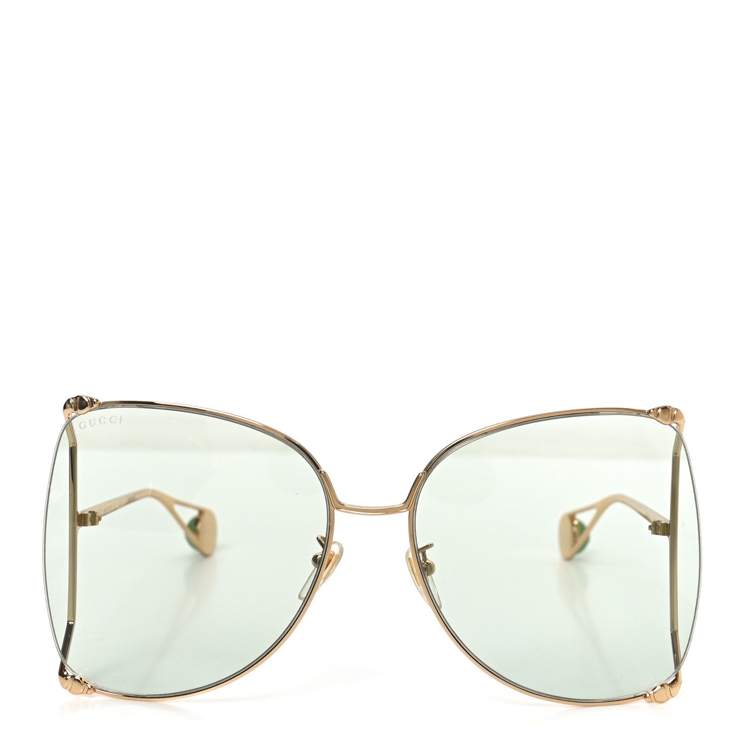 Gucci Oversized Round Sunglasses GG0252S Gold Green 2 of 7