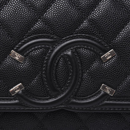 Chanel Caviar Quilted CC Filigree Wallet On Chain WOC Black 12 of 13