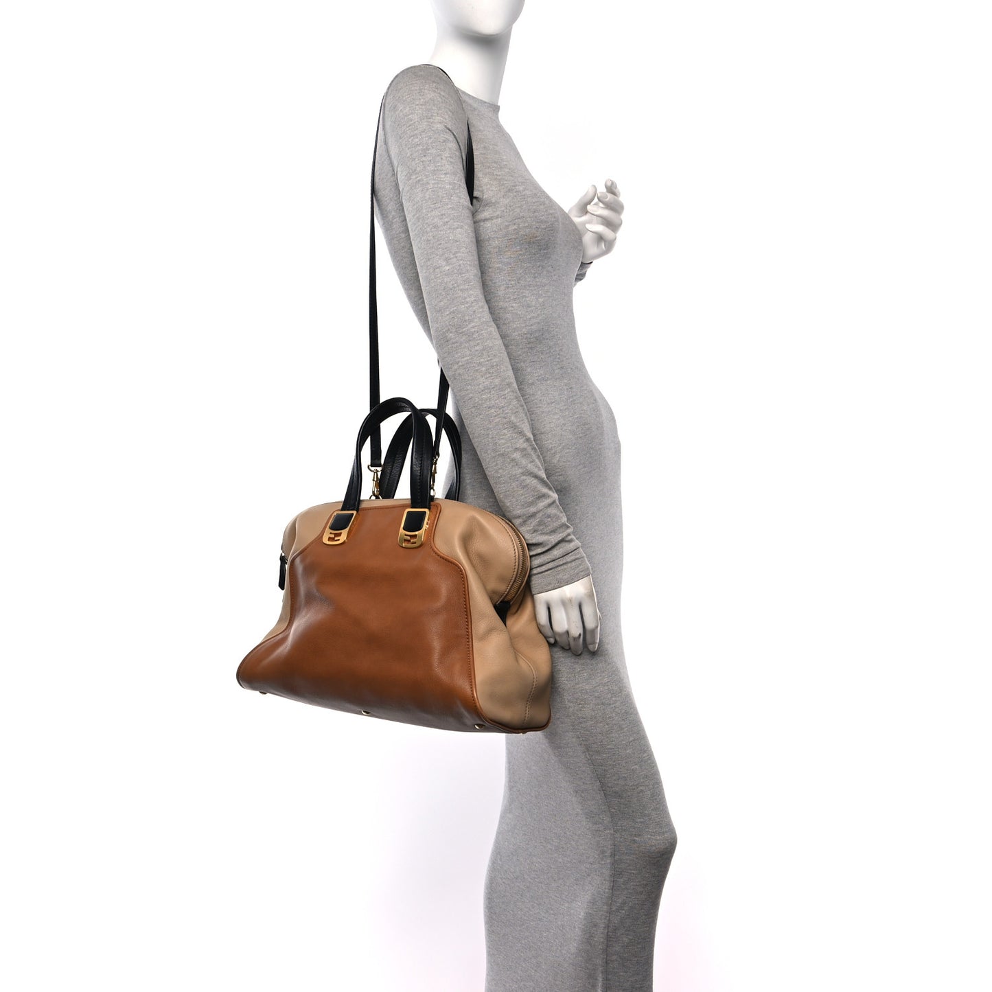 Calfskin Large Chameleon Tote Cognac Camel Black