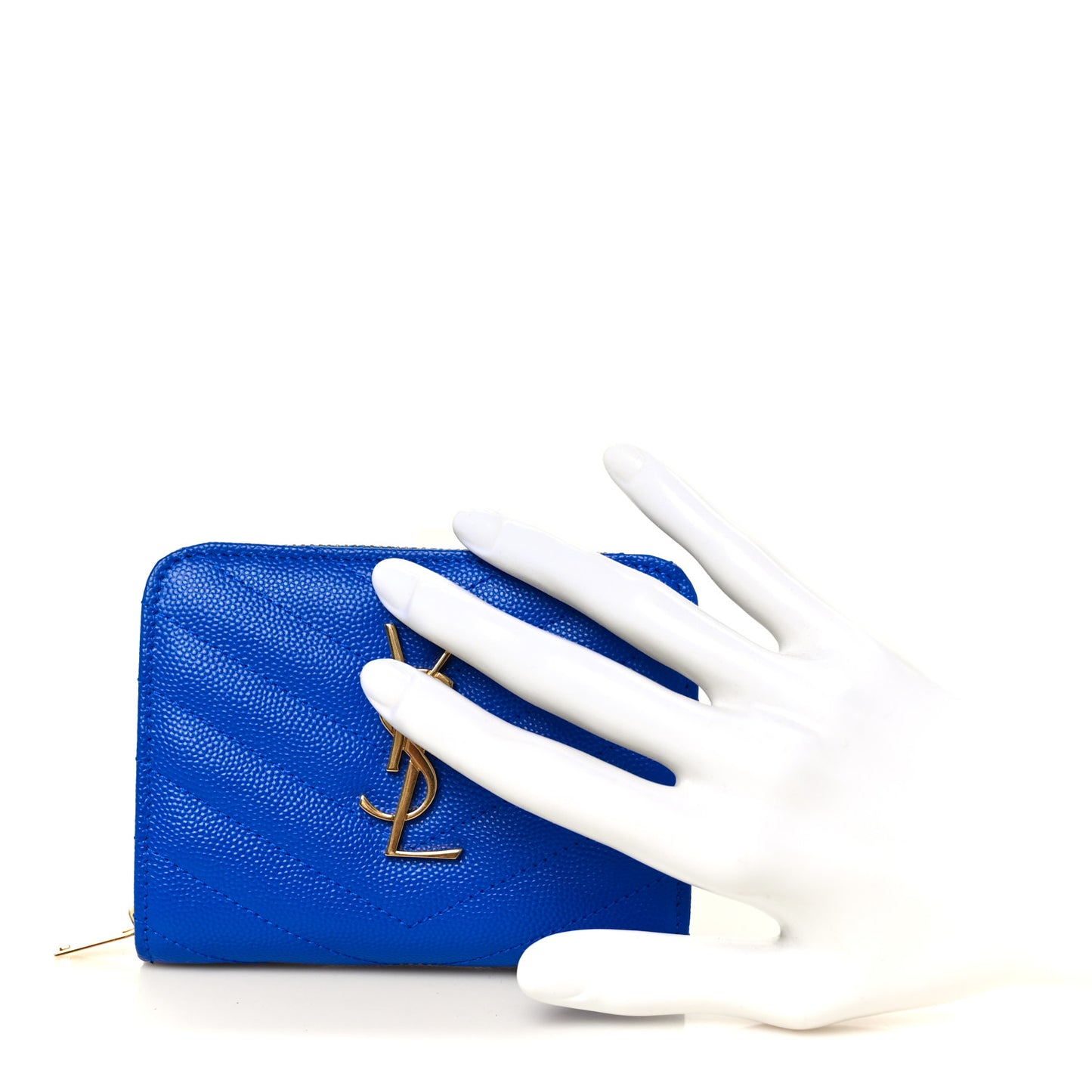 Grain De Poudre Matelasse Chevron Monogram Compact Zip Around Wallet Bleu Majorelle