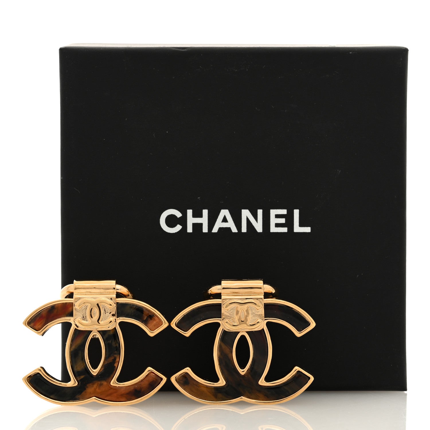 Chanel Metal Resin CC Clip On Earrings Gold Orange Black 5 of 5