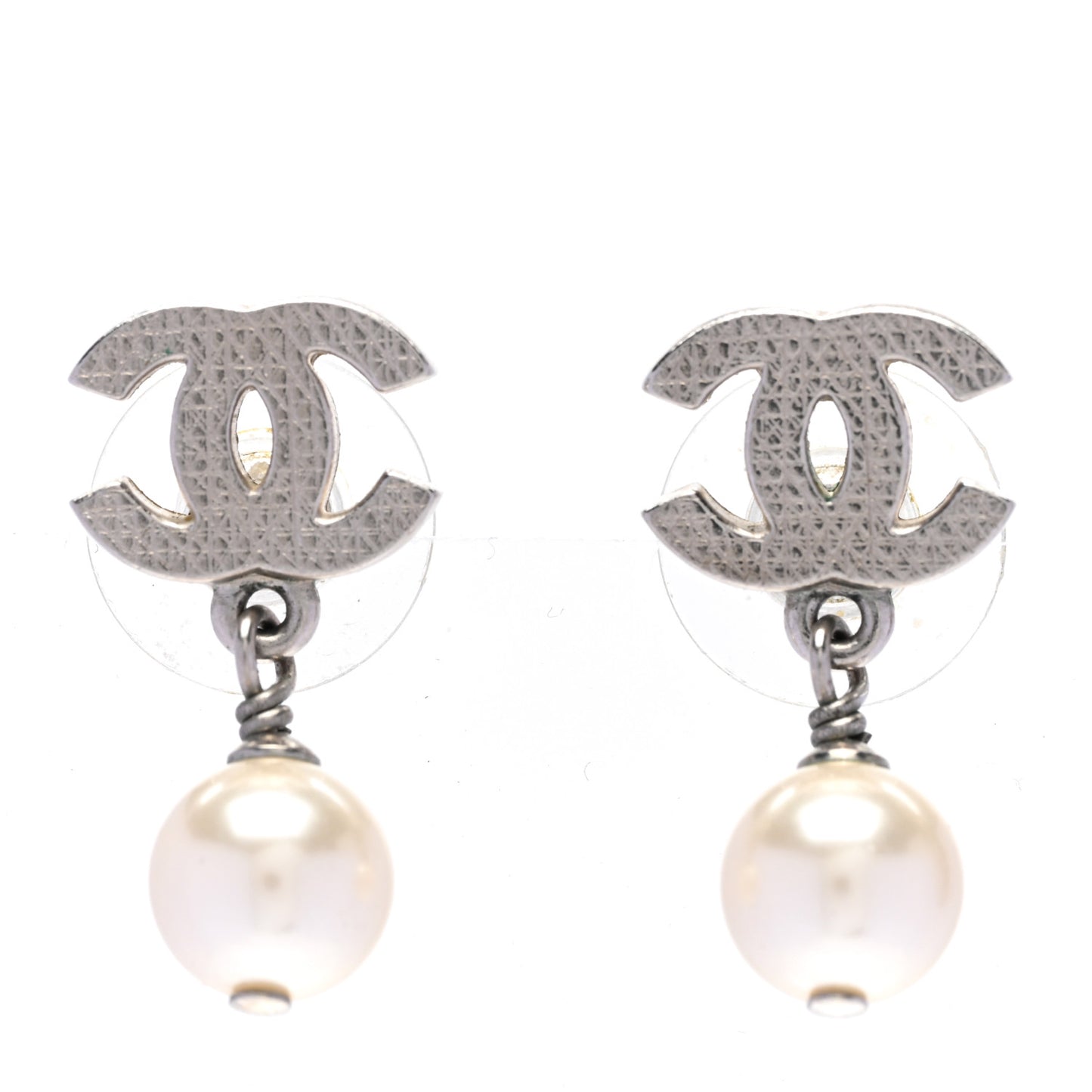 CC Pearl Drop Earrings Silver