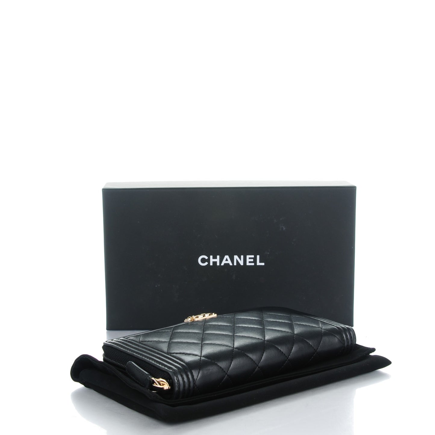 Lambskin Quilted Boy Zip Around Wallet Black