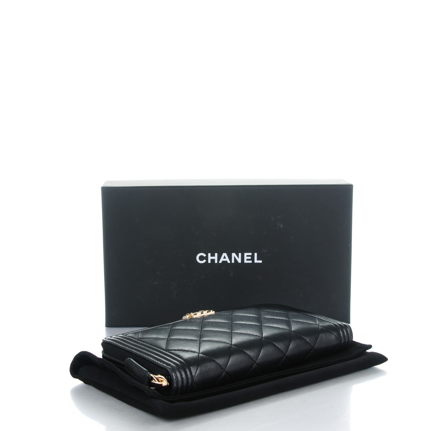 Chanel Lambskin Quilted Boy Zip Around Wallet Black 4 of 8