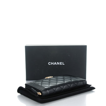 Chanel Lambskin Quilted Boy Zip Around Wallet Black 4 of 8