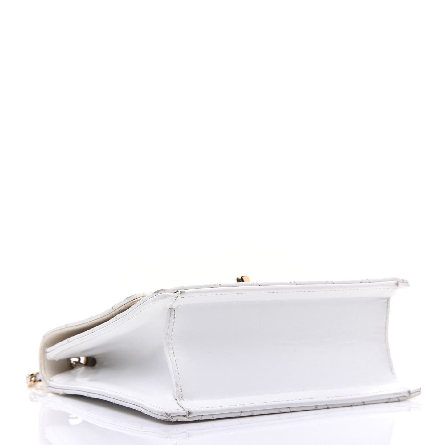 Glazed Calfskin Stitched Mini Square Flap White