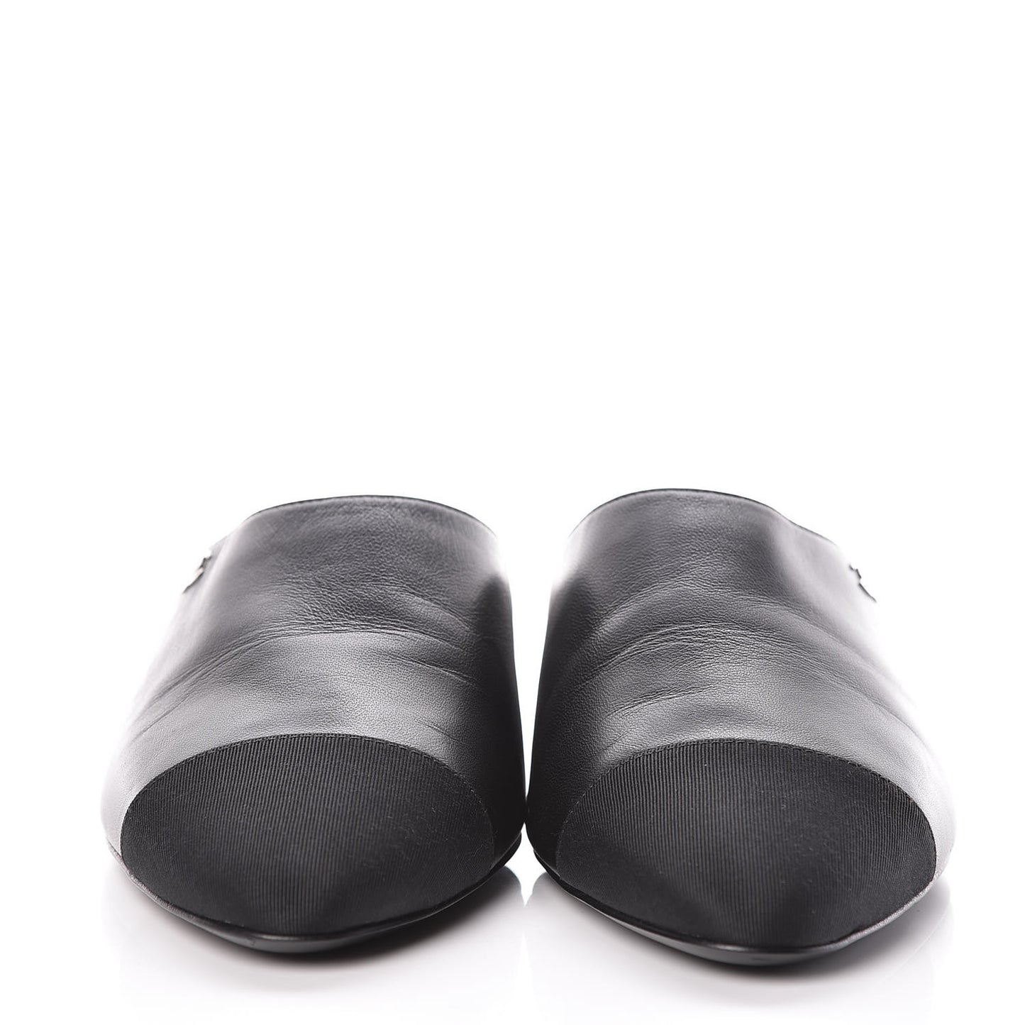 Lambskin Grosgrain Cap Toe Mules 36 Black